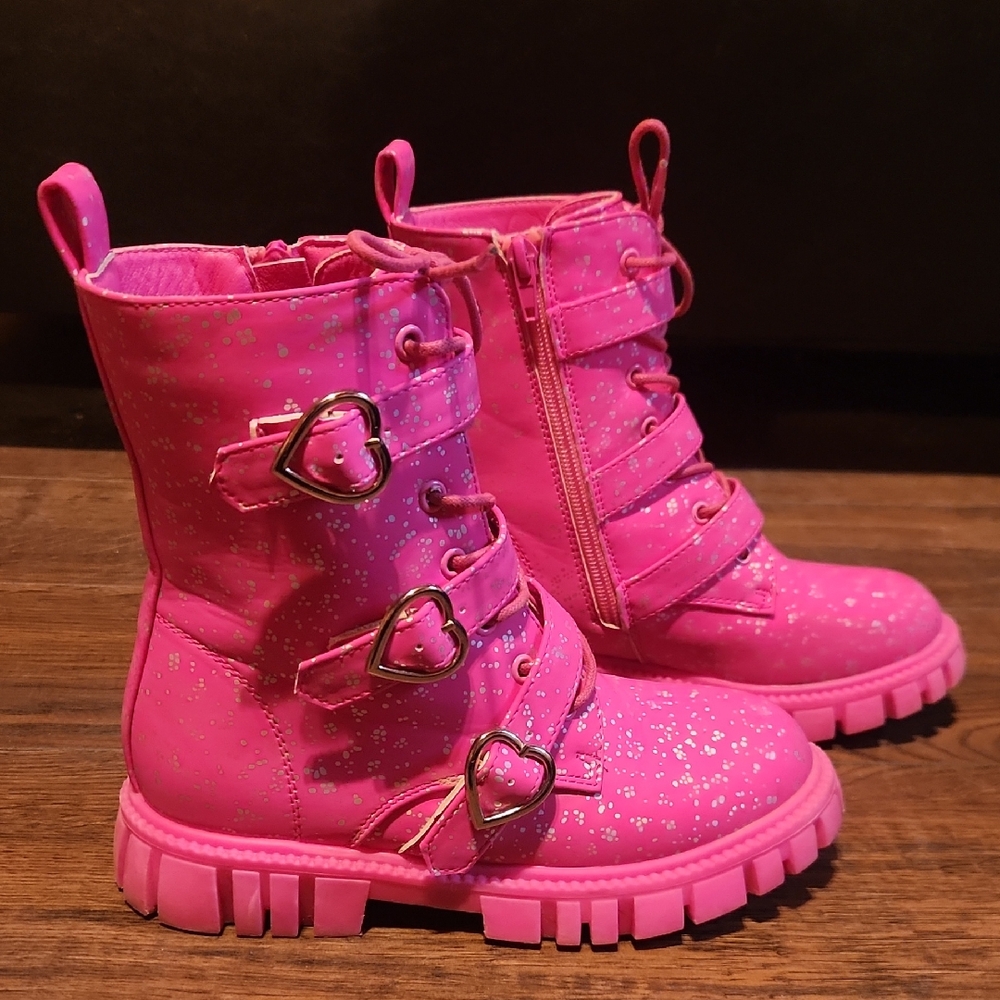 Girls Olivia Miller Pink Heart Buckle Boots